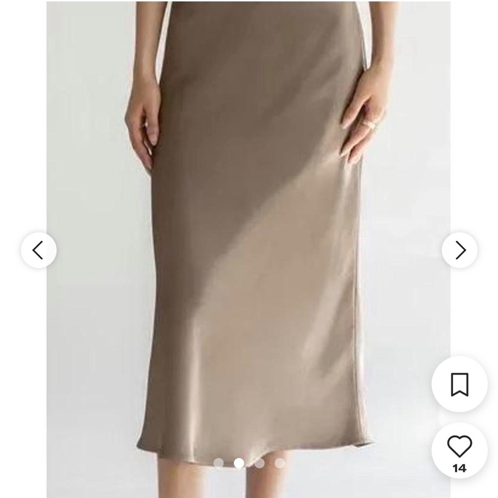 Oak + Fort taupe satin midi skirt size medium